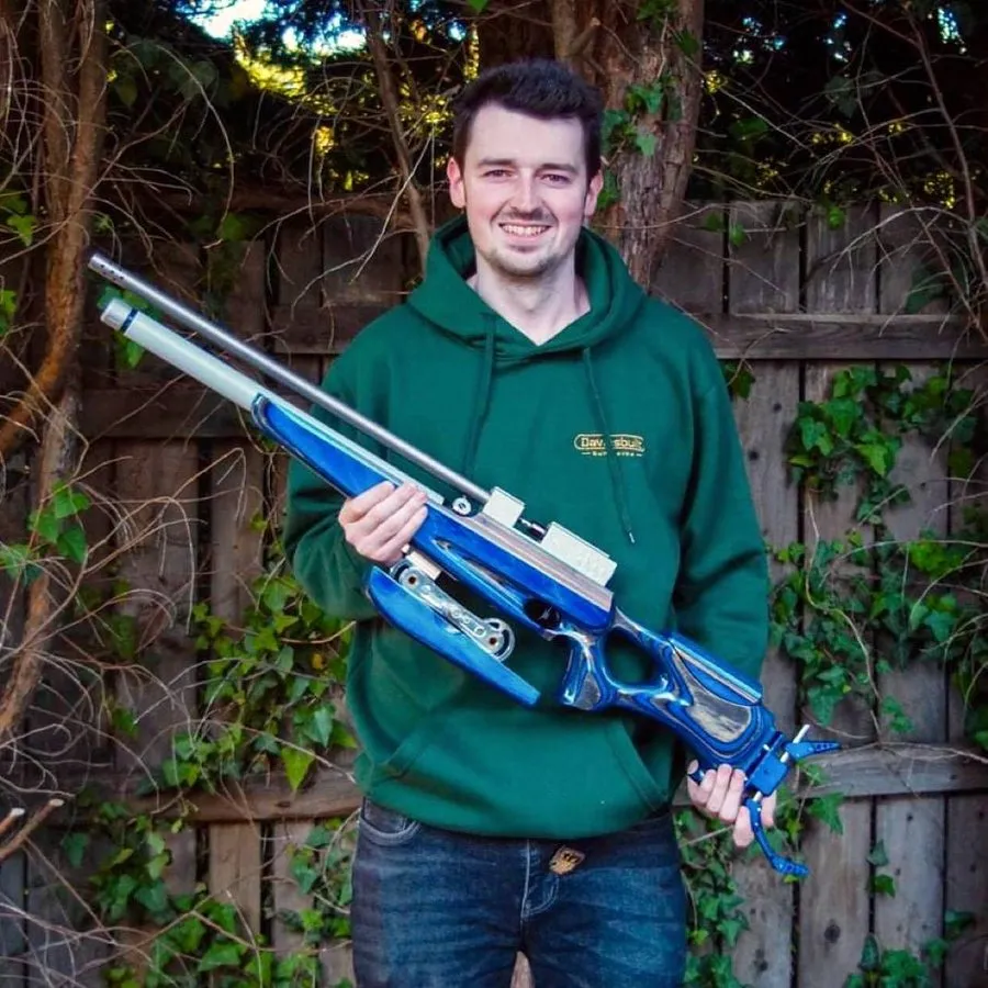 Tom, the maker behind Daviesbuilt Gunstocks, in his workshop